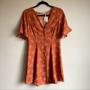 NWT Kimchi Blue Burnt Orange Floral Button Down Mini Dress M